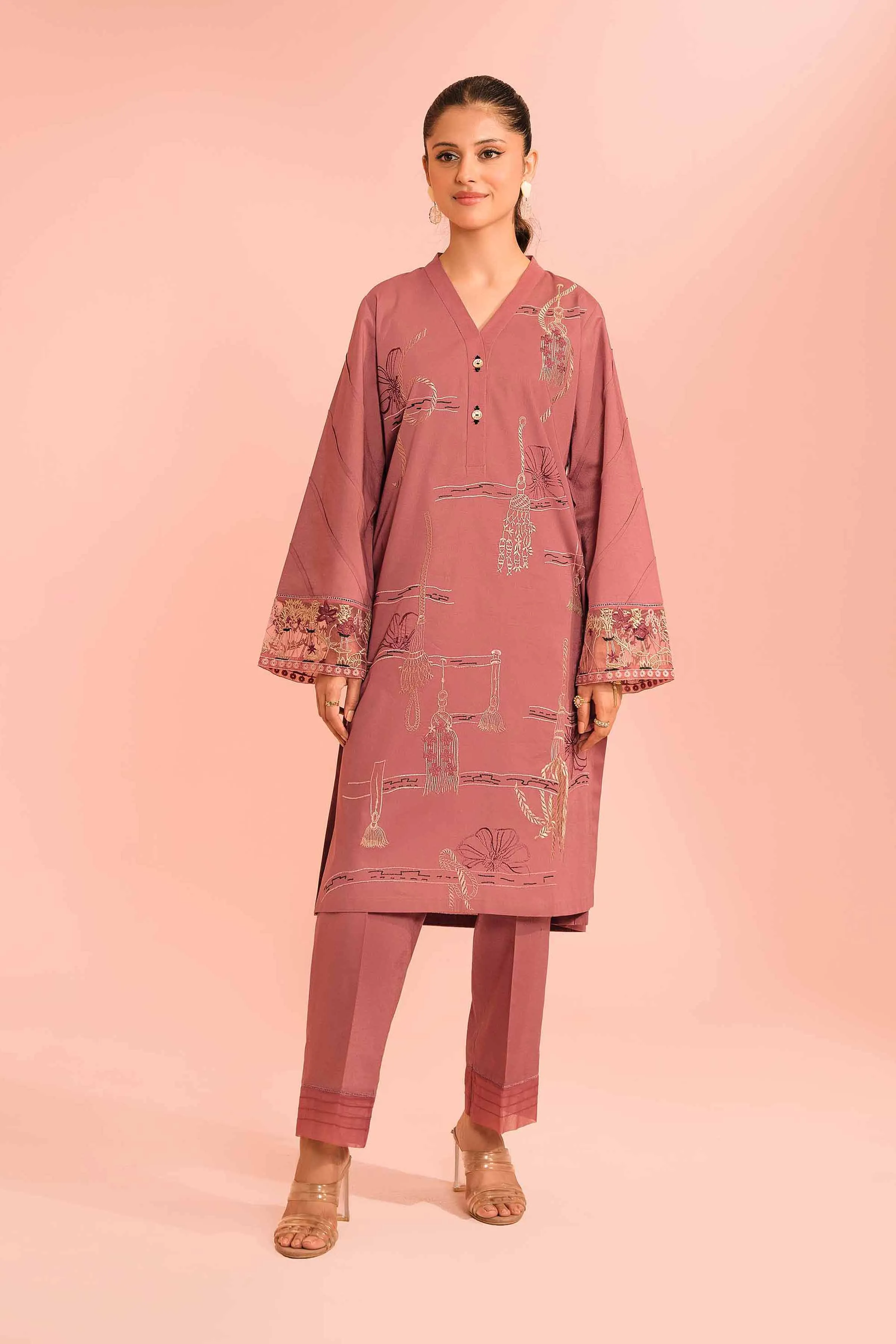 2 Piece - Dyed Embroidered Suit -  42301582