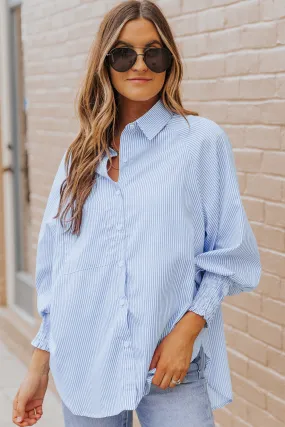 3 Striped Lantern Sleeve Collared Shirt