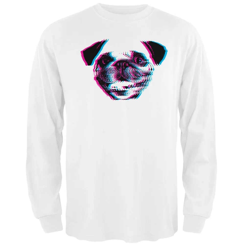 3D Pug Face White Adult Long Sleeve T-Shirt