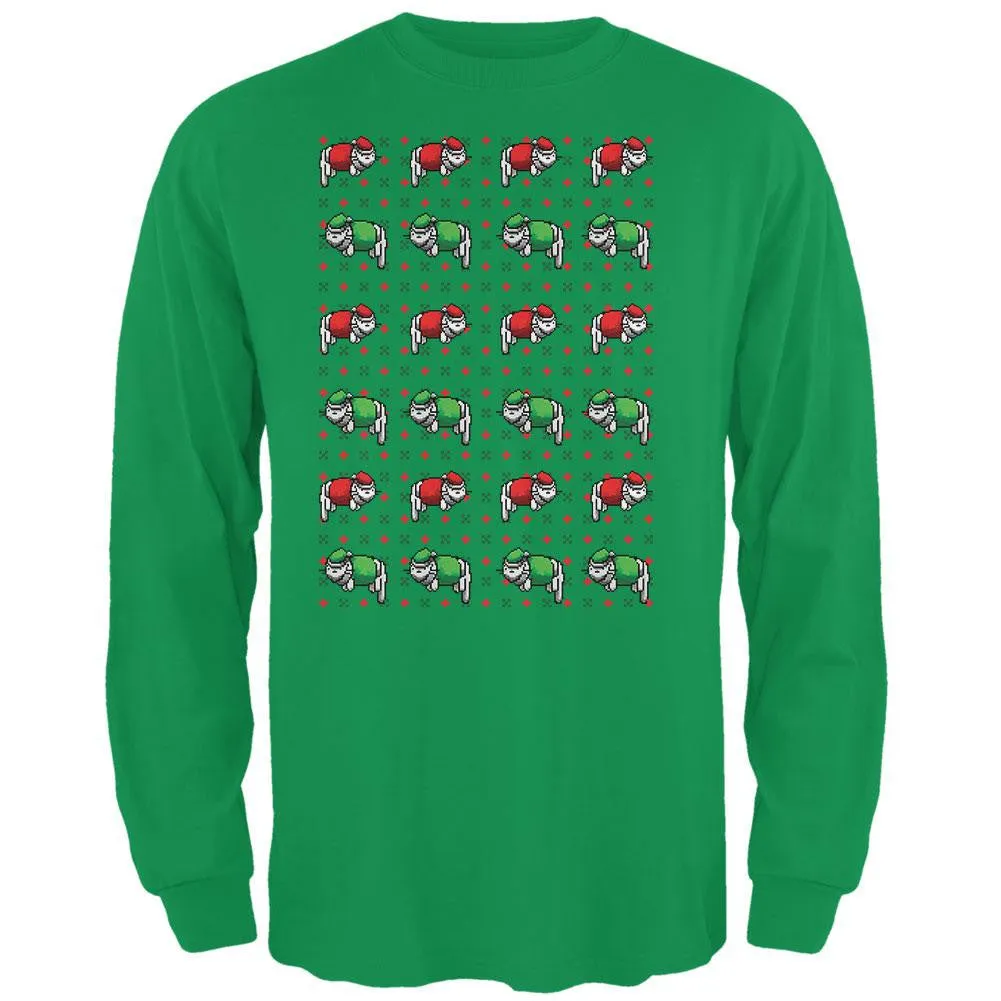 8 Bit Xmas Cat Ugly Sweater Irish Green Adult Long Sleeve T-Shirt