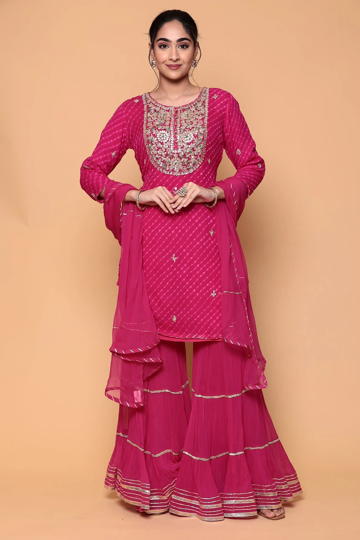 Bandhej Georgette Suit with Gota, Gota Patti work.