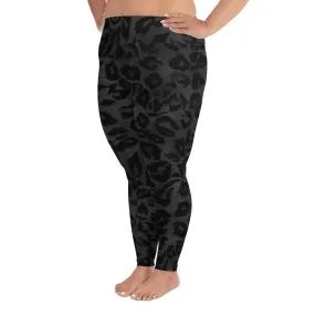 Black Leopard Women's Leggings, Plus Size, Animal Print Long Yoga Pants-Made in USA/EU