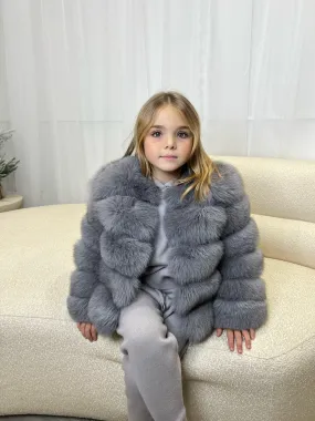 Childrens Grey Luxury Fur Coat