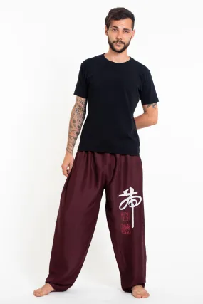 Chinese Writing Men's Thai Yoga Pants in Burgundy