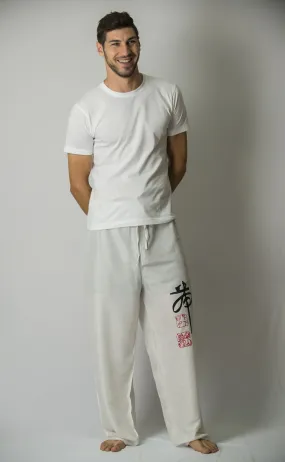 Chinese Writing Men's Thai Yoga Pants in White