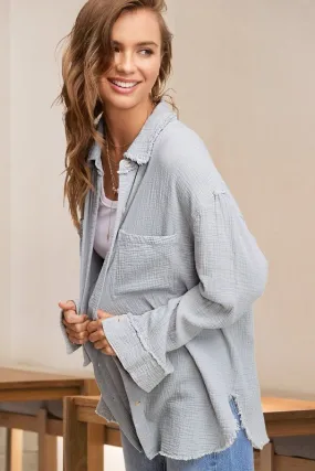 Crinkled Gauze Button Down Shirt