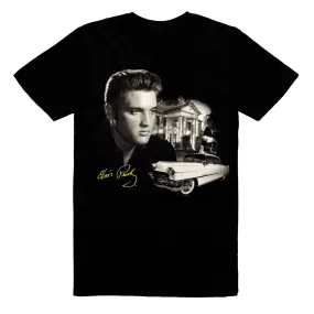 Elvis Portrait Graceland Pink Classic Car T-Shirt