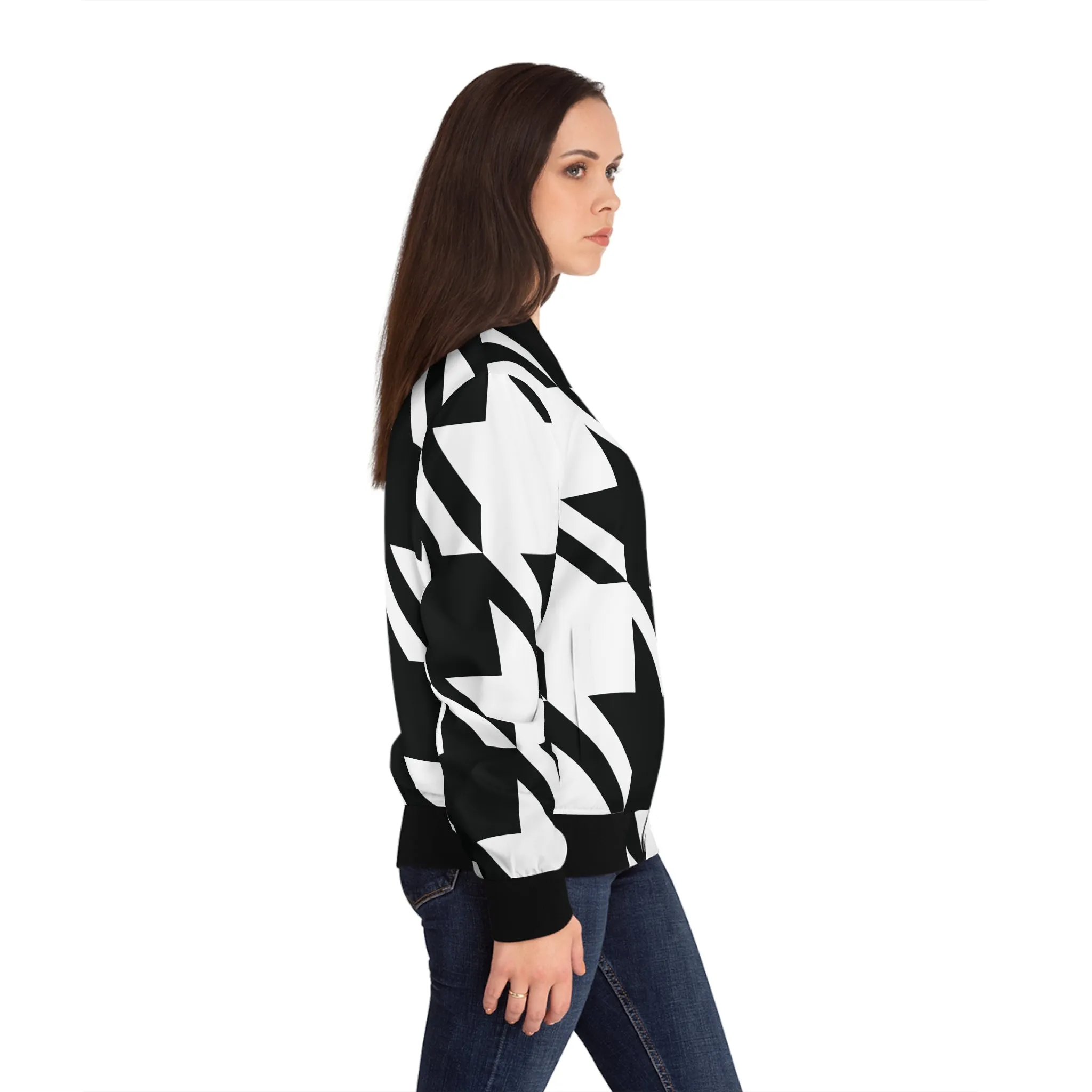 Houndstooth Glam: Women's Urban Bomber Jacket