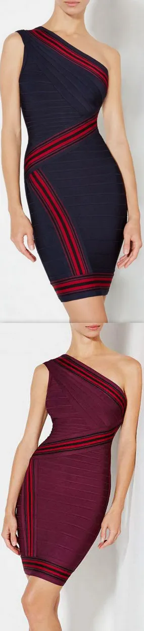 'Kayla' Jacquard Stripe Detail Dress - Black or Wine Red