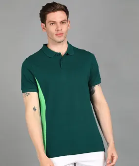 Men's Green Mint Colour-Block Slim Fit Half Sleeve Cotton Polo T-Shirt