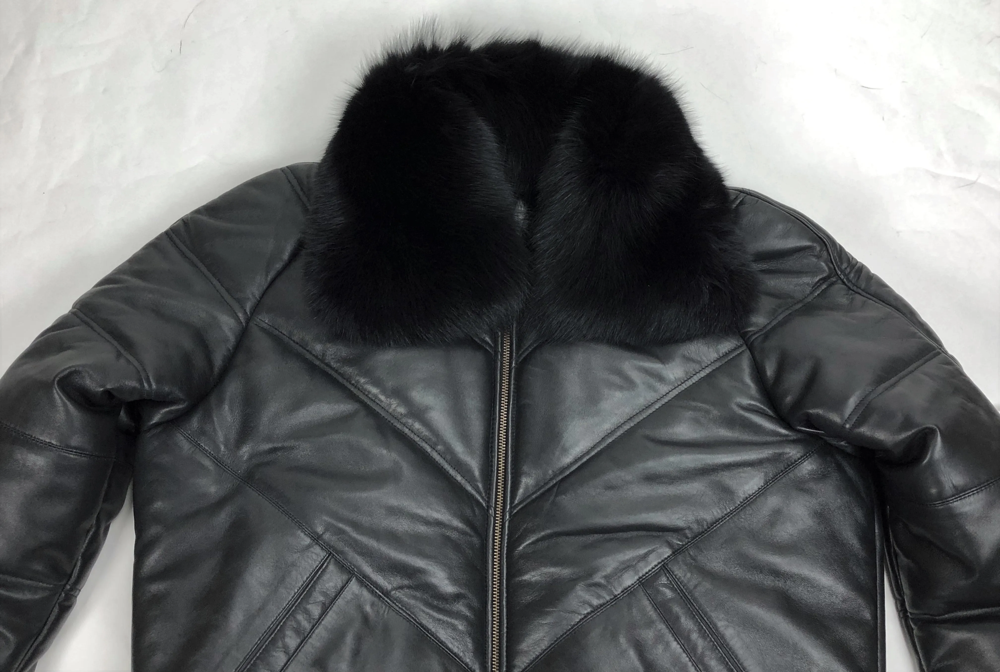 Men's V-Bomber Black Premium Black Fox Collar