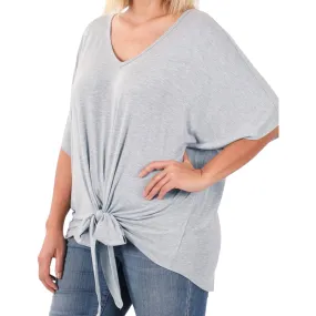 Plus Size V Neck Tie Front Blouse