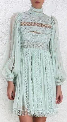 'Rhythm Spiral' Empire Dress in Mint Green